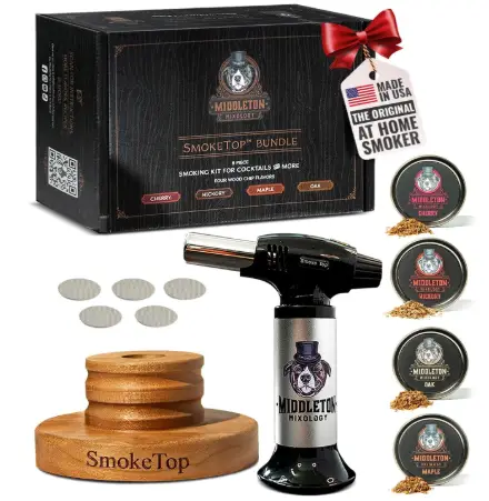 SmokeTop Cocktail Smoker Kit and Torch Gift Set with Cherry, Hickory, Maple, and Oak Wood Chips